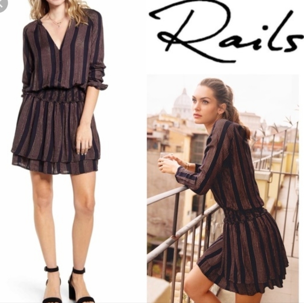 Rails Jasmine Metallic Midas Stripe Smocked Dress… - image 2